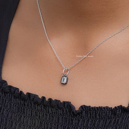 Black Bezel Emrerald Moissanite Solitaire Pendant