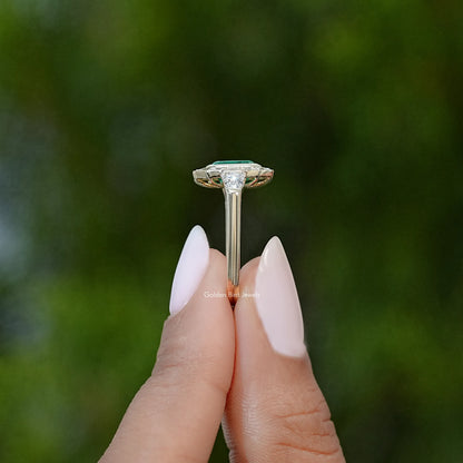 Green Emerald Halo Gemstone Engagement Ring