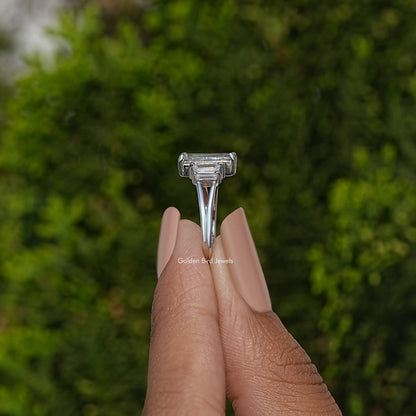 Emerald Cut Moissanite Split Shank Five Stone Ring