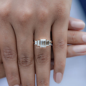 Top view of Emerald And Baguette Lab Diamond Five Stone Ring
