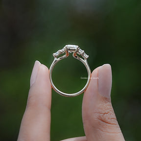 Back view of Emerald And Baguette Lab Diamond Five Stone Ring