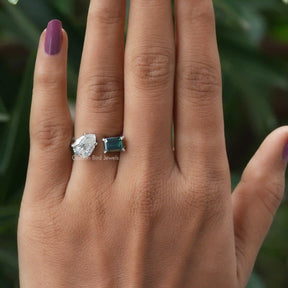 In Finger Front View Of a Moissanite 2 Stone Engagement Ring