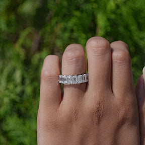 View of Emerald Cut Diamond Half Eternity Band In White Gold