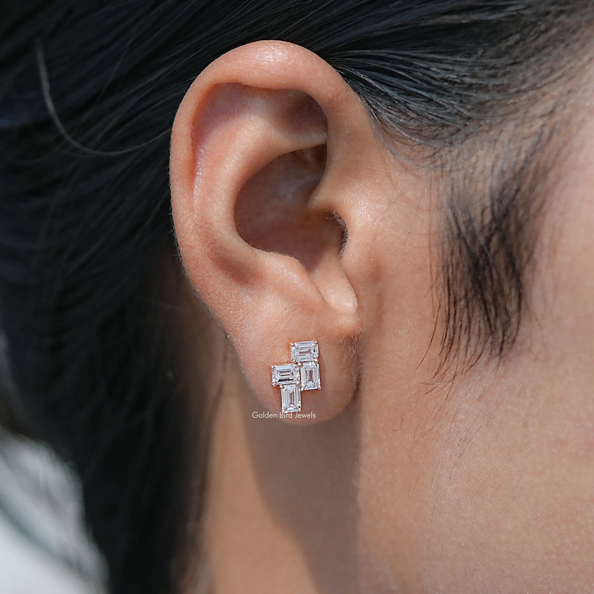Emerald Cut Lab Grown Diamond Drop Earrings