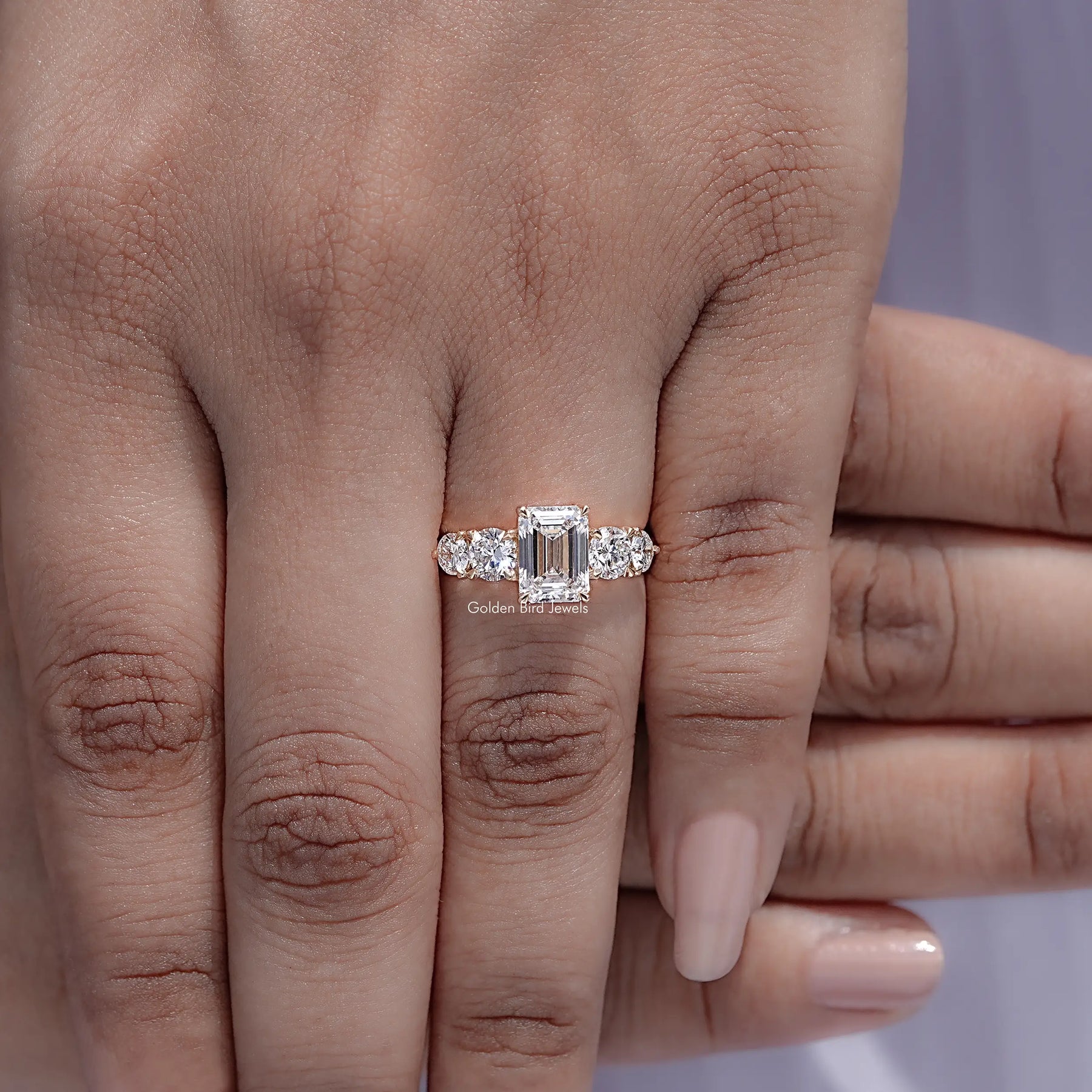 Top view of Emerald Cut Diamond Five Stone Ring