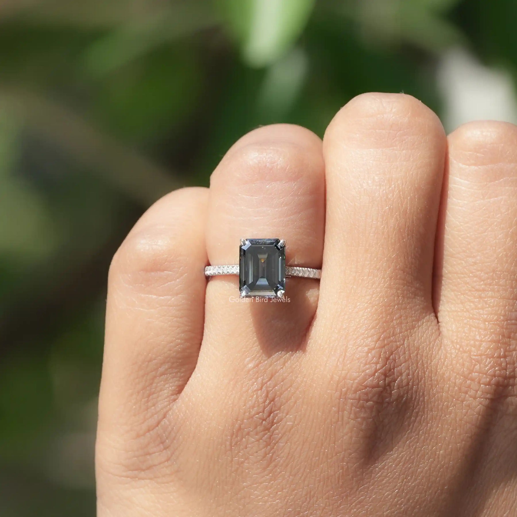 Emerald Cut Moissanite Accent Engagement Ring