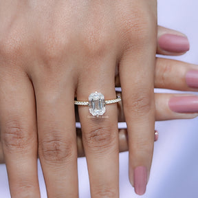 Emerald Cut Moissanite Hidden Halo Engagement Ring