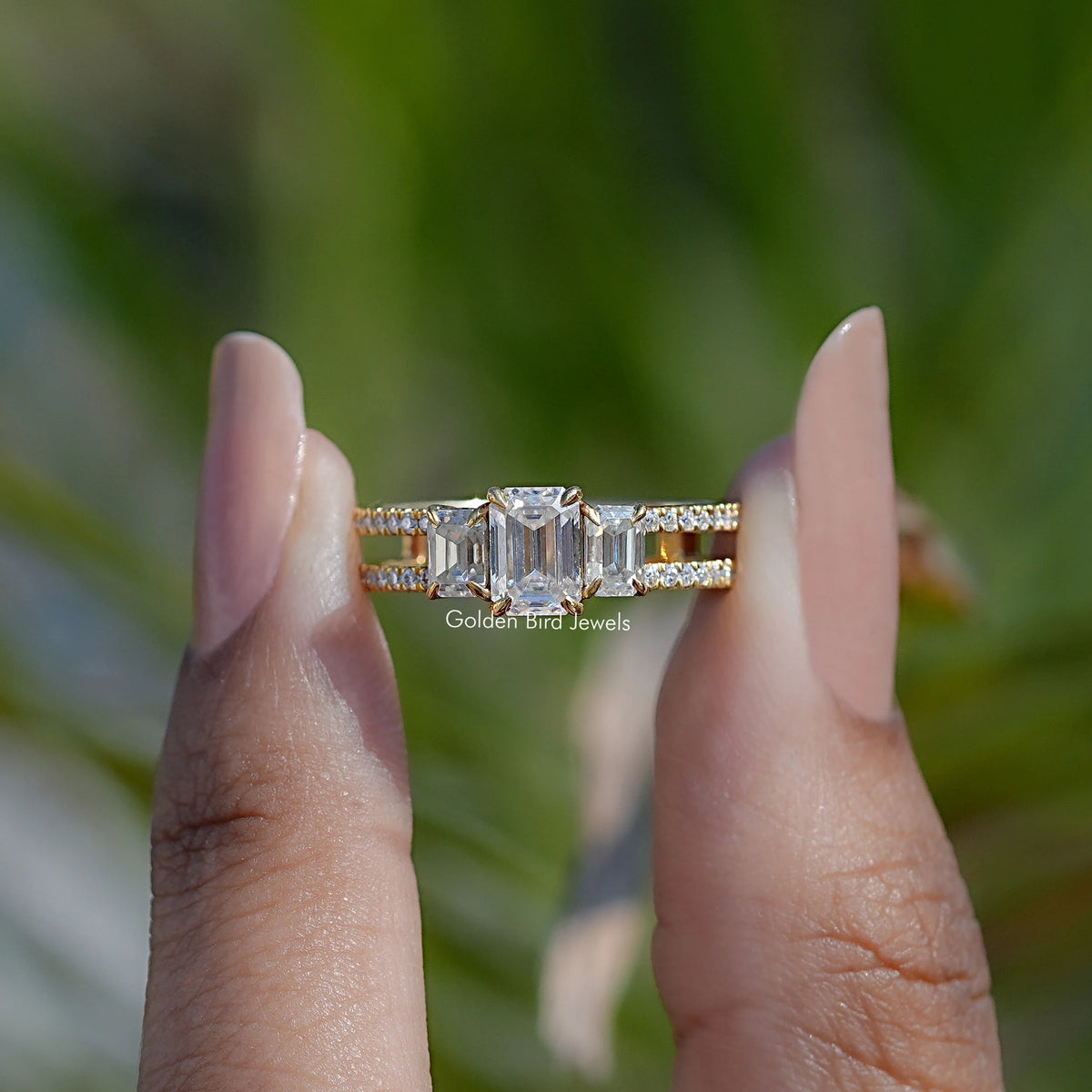 Emerald Cut Moissanite Accent Set Engagement Ring