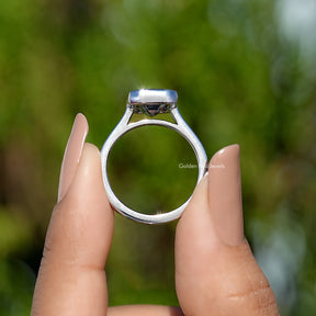 Grey Emerald Cut Moissanite Solitaire Ring