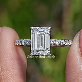 Emerald Lab Diamond Hidden Halo Engagement Ring