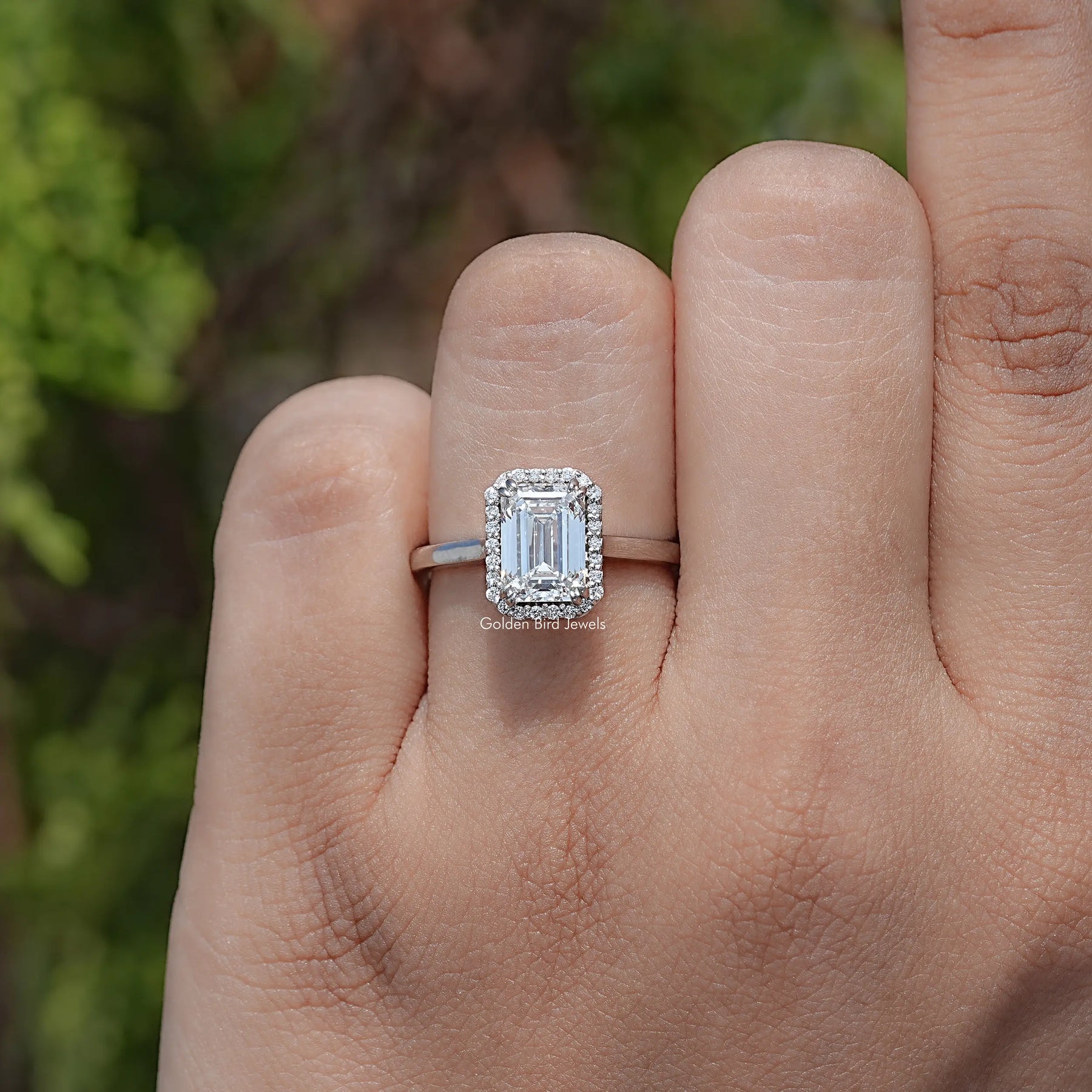 Emerald Cut Lab Grown Diamond Halo Ring