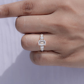 Detailed view of Emerald Cut Lab Diamond Five Stone Ring