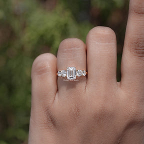 Front view of Emerald Cut Lab Diamond Five Stone Ring