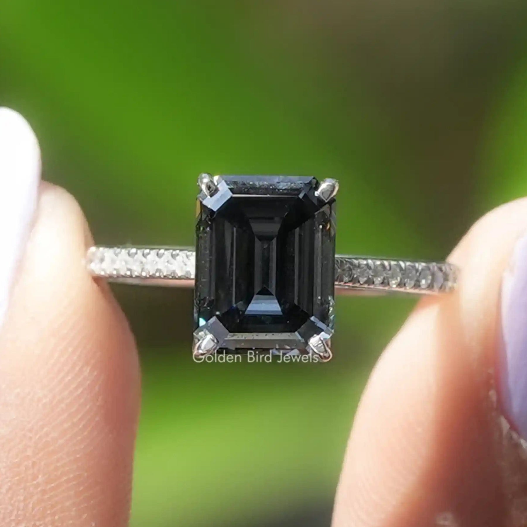 Emerald Cut Moissanite Accent Engagement Ring