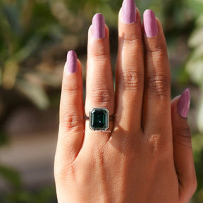 View of Emerald Cut Moissanite Solitaire Ring In finger