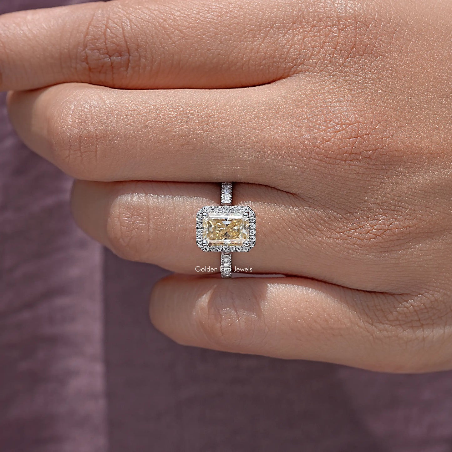 Radiant Cut Moissanite Halo Accent Wedding Ring