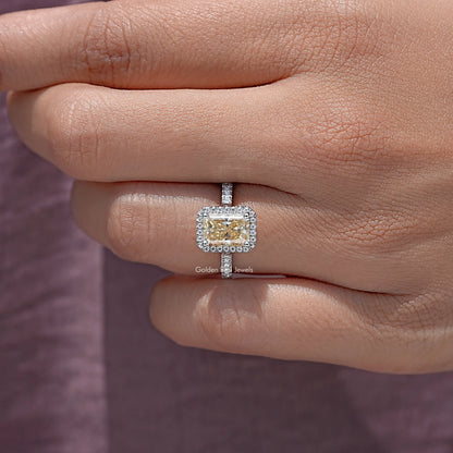 Radiant Cut Moissanite Halo Accent Wedding Ring