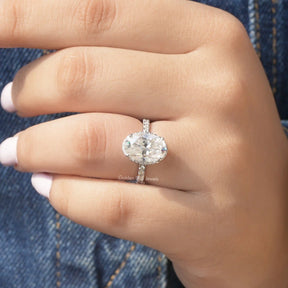 Detailed View Of Oval Cut Moissanite Halo Engagement Ring
