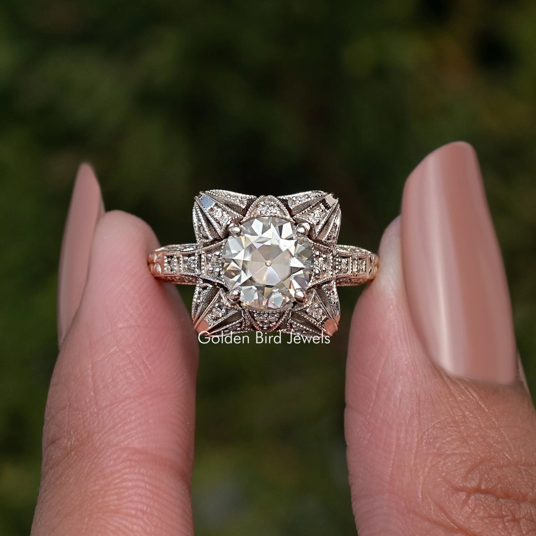 European Round Cut Moissanite Vintage Ring