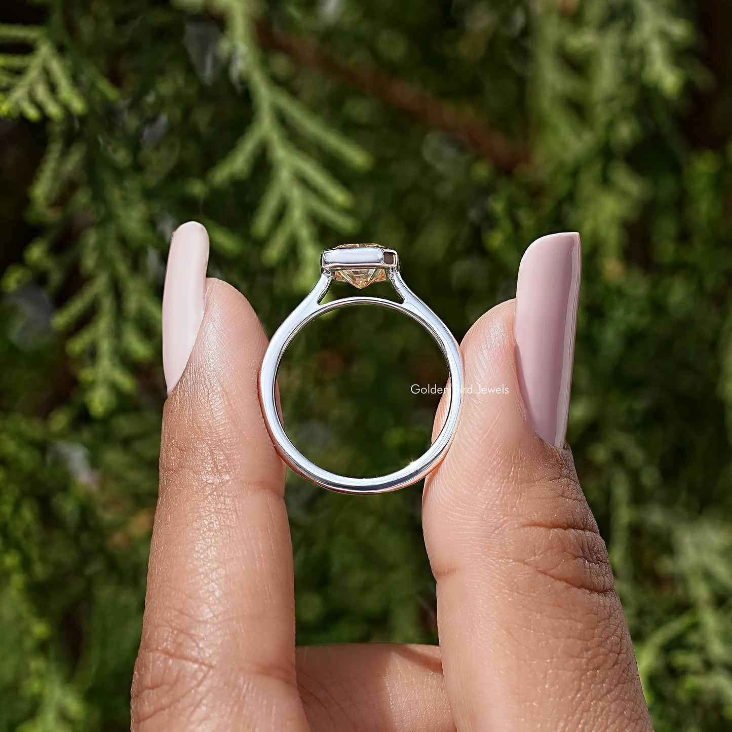 Radiant Cut Moissanite Diamond Bezel Set Ring