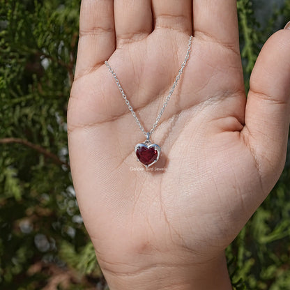 Red Ruby Heart Cut Gemstone Solitaire Necklace