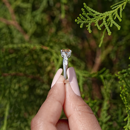 Yellow Round Cut Gemstone Moissanite Floral Wedding Ring