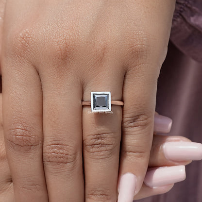 Black Princess Moissanite Diamond Bezel Set Ring