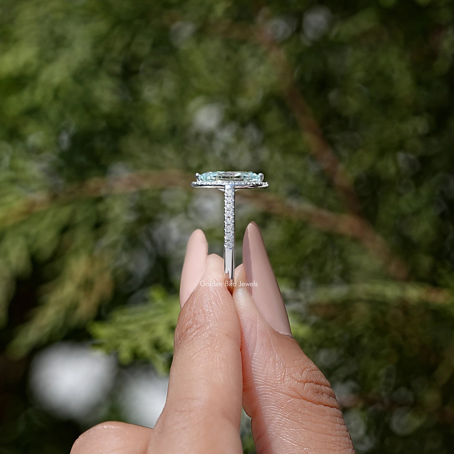 Blue Marquise Cut Moissanite Diamond Accent Bridal Ring