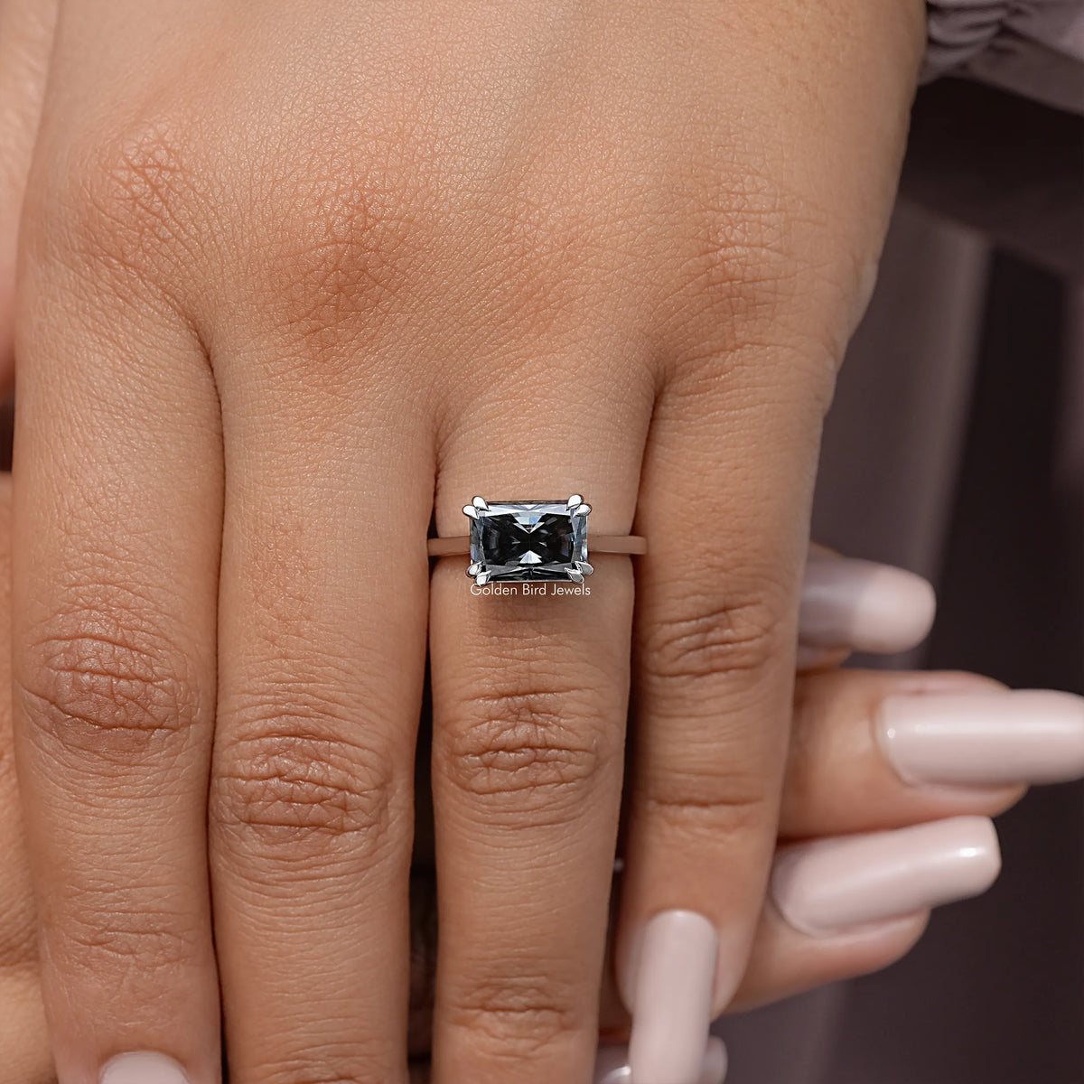 Black Radiant Moissanite Solitaire Engagement Ring