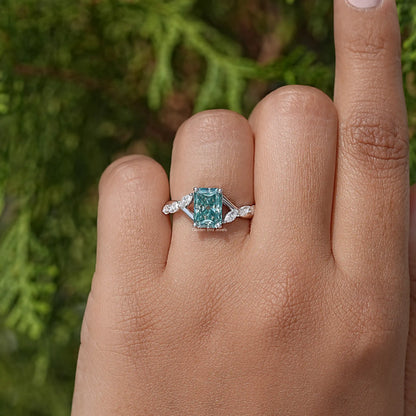 Radiant Cut Moissanite Gemstone Floral Anniversary Ring