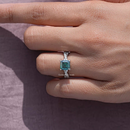 Asscher Cut Moissanite Gemstone Twisted Accent Ring