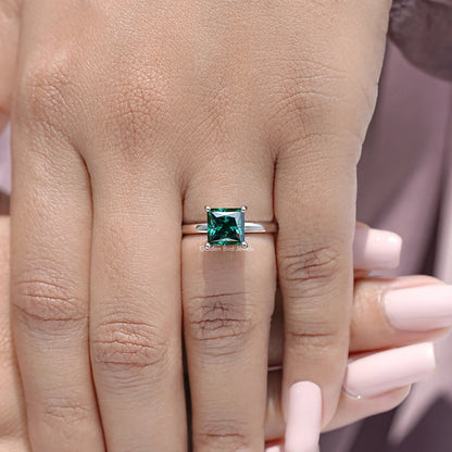 Princess Cut Moissanite Gemstone Hidden Halo Wedding Ring