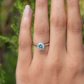 View of  Blue Green Round moissanite Solitaire Ring 
