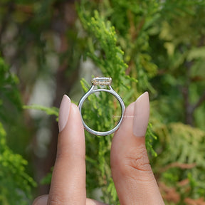 Back view of East West Yellow Radiant moissanite Solitaire Ring  
