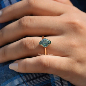 Detailed View Of Fancy Cut Moissanite Solitaire Ring In Yellow Gold