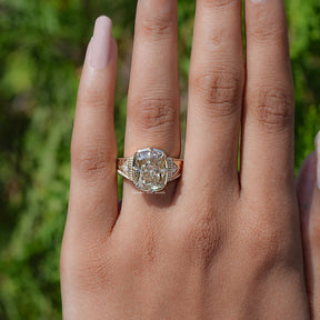 View of Filigree Yellow Elongated cushion Moissanite Ring  
