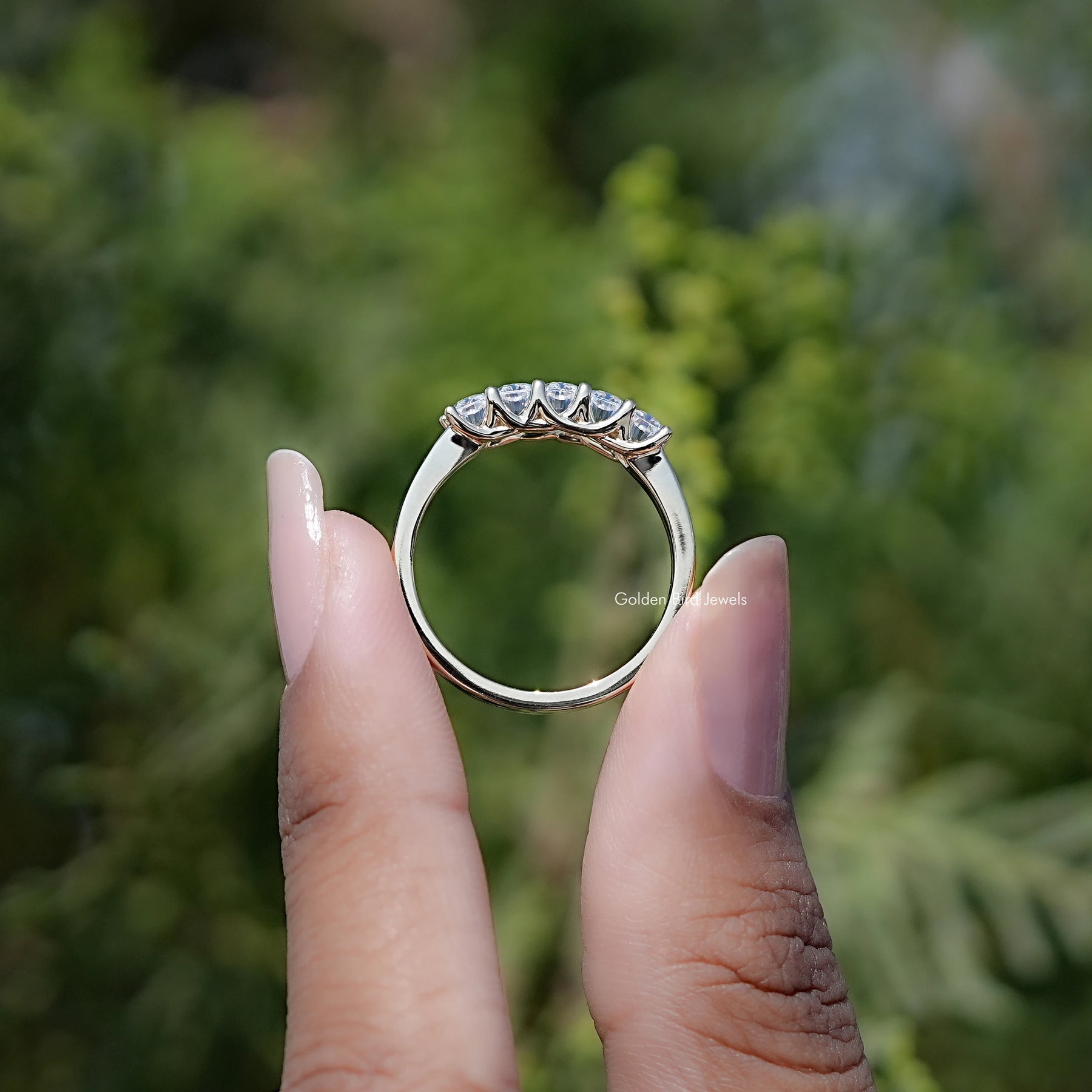 Five Stone Radiant Cut Moissanite Band