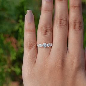 Detailed View of Round And Heart Cut Lab Diamond Ring In Yellow Gold