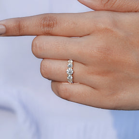 Close-Up View of Round And Heart Cut Lab Grown Diamond Ring In Yellow Gold