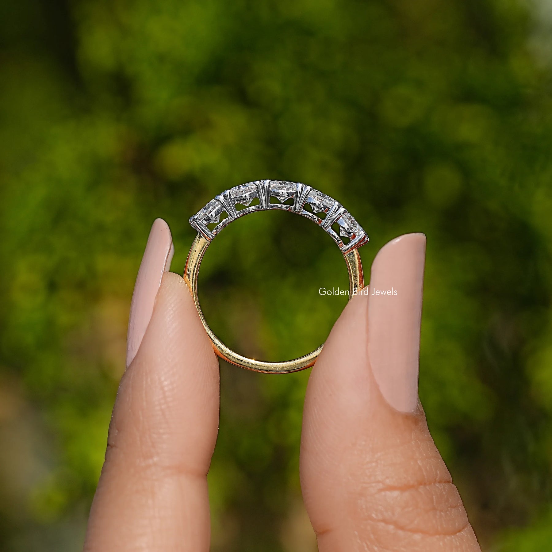 Five Stone Round Cut Moissanite Wedding Band