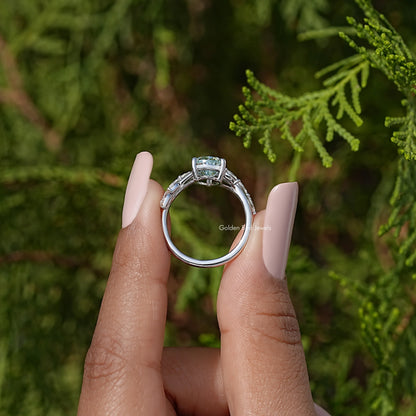 Blue Pear Moissanite Floral Anniversary Ring