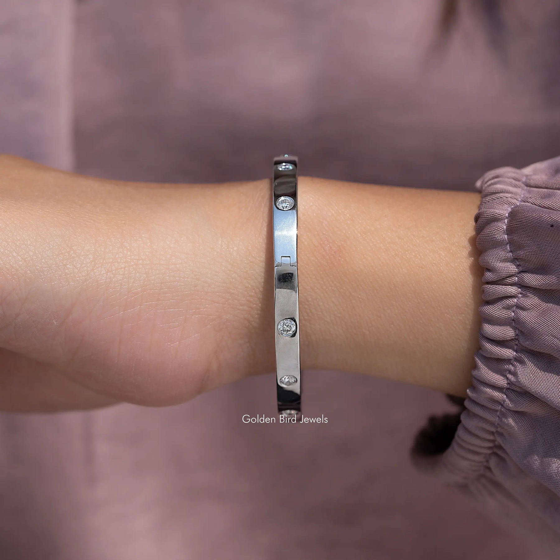 Round Cut Lab Grown Diamond Flush Set Bangles
