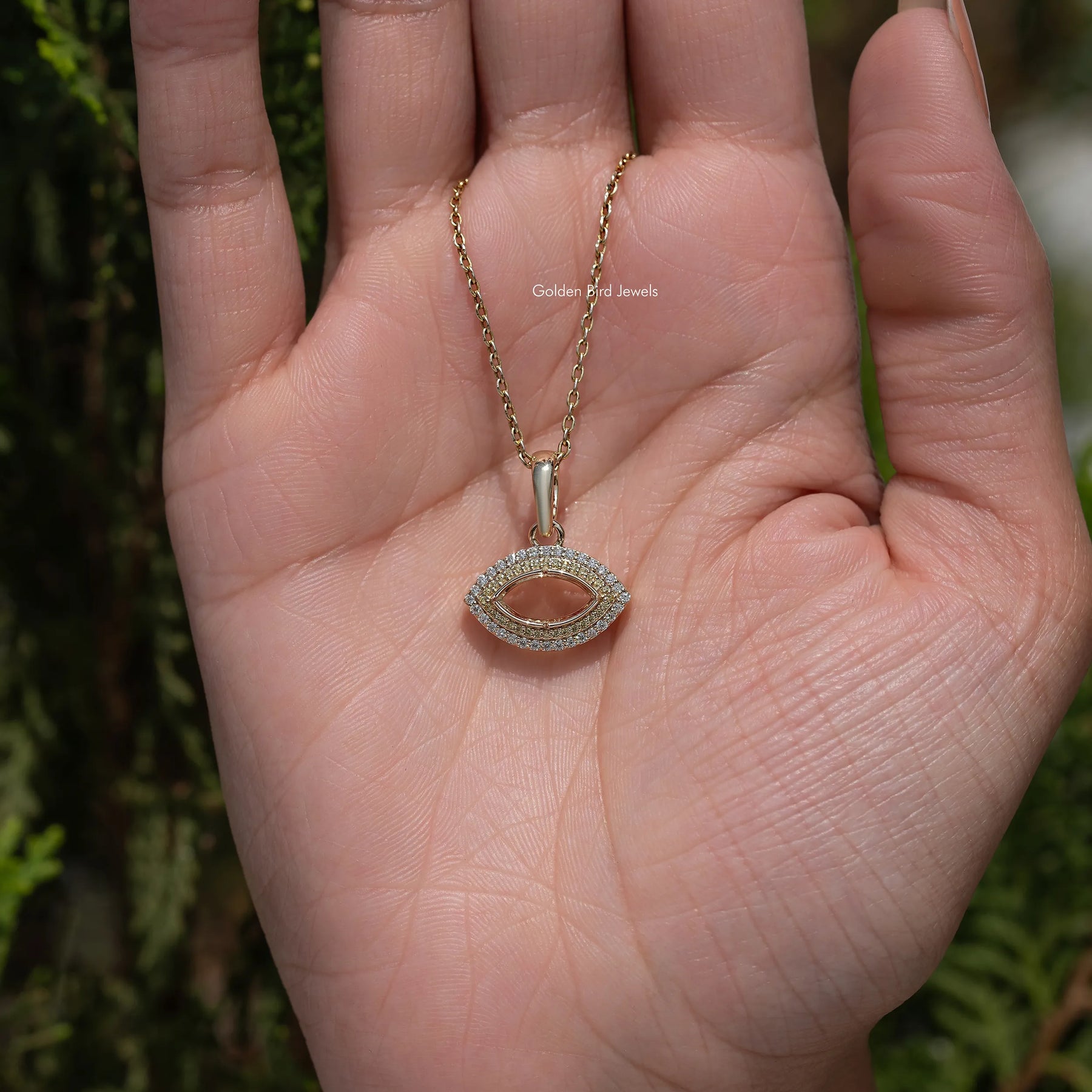 In front view of moissanite Pear cut pendant