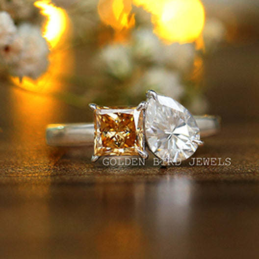 Princess Pear Cut Moissanite Toi Et Moi Ring