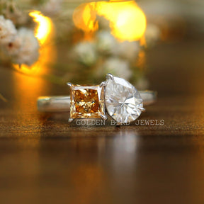 Princess Pear Cut Moissanite Toi Et Moi Ring