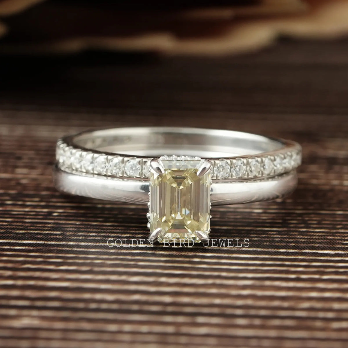 Yellow Emerald Cut Moissanite Ring Set