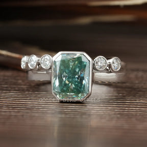 Radiant Cut Bezel Set Engagement Ring With Wedding Band