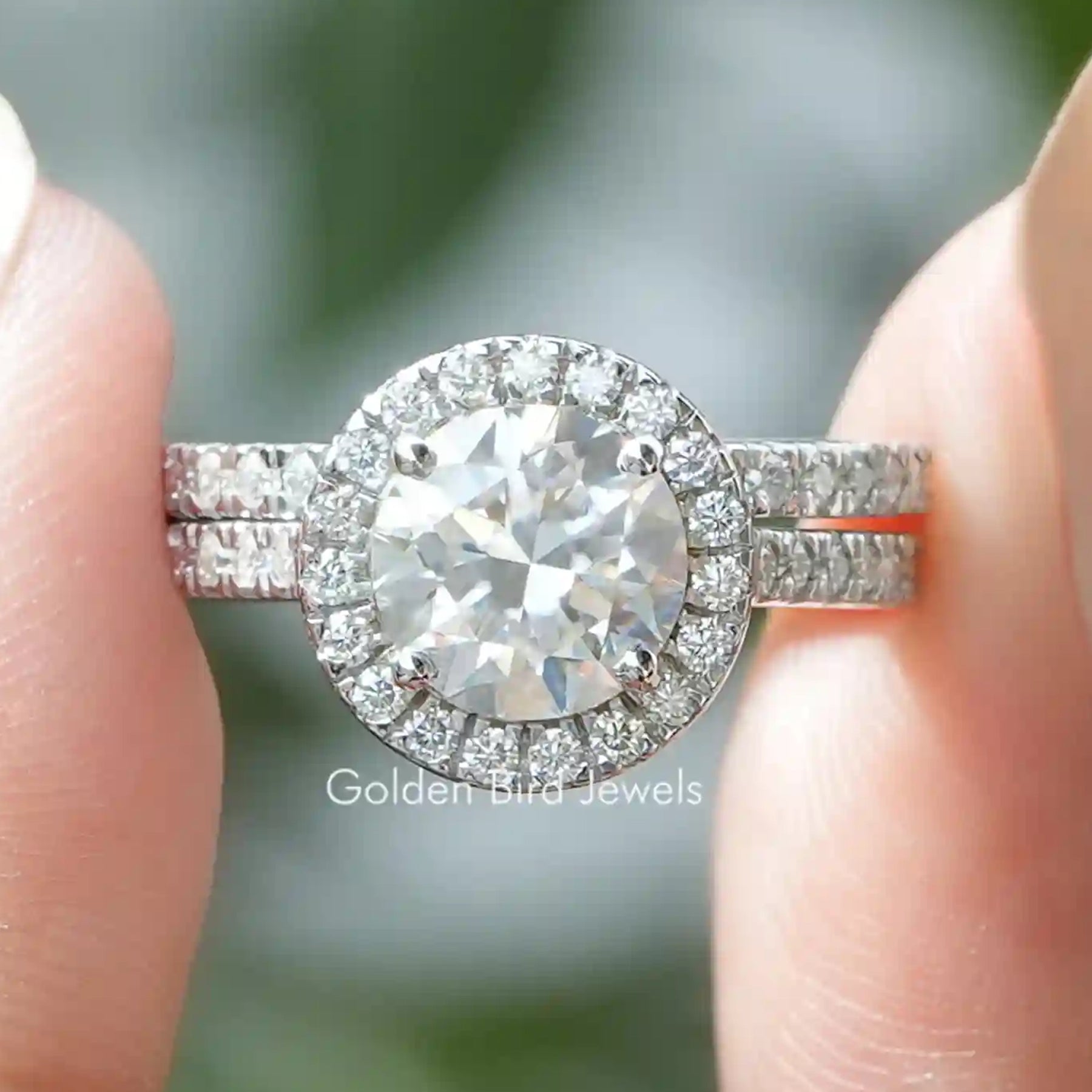 Round Cut Moissanite Halo Engagement Ring