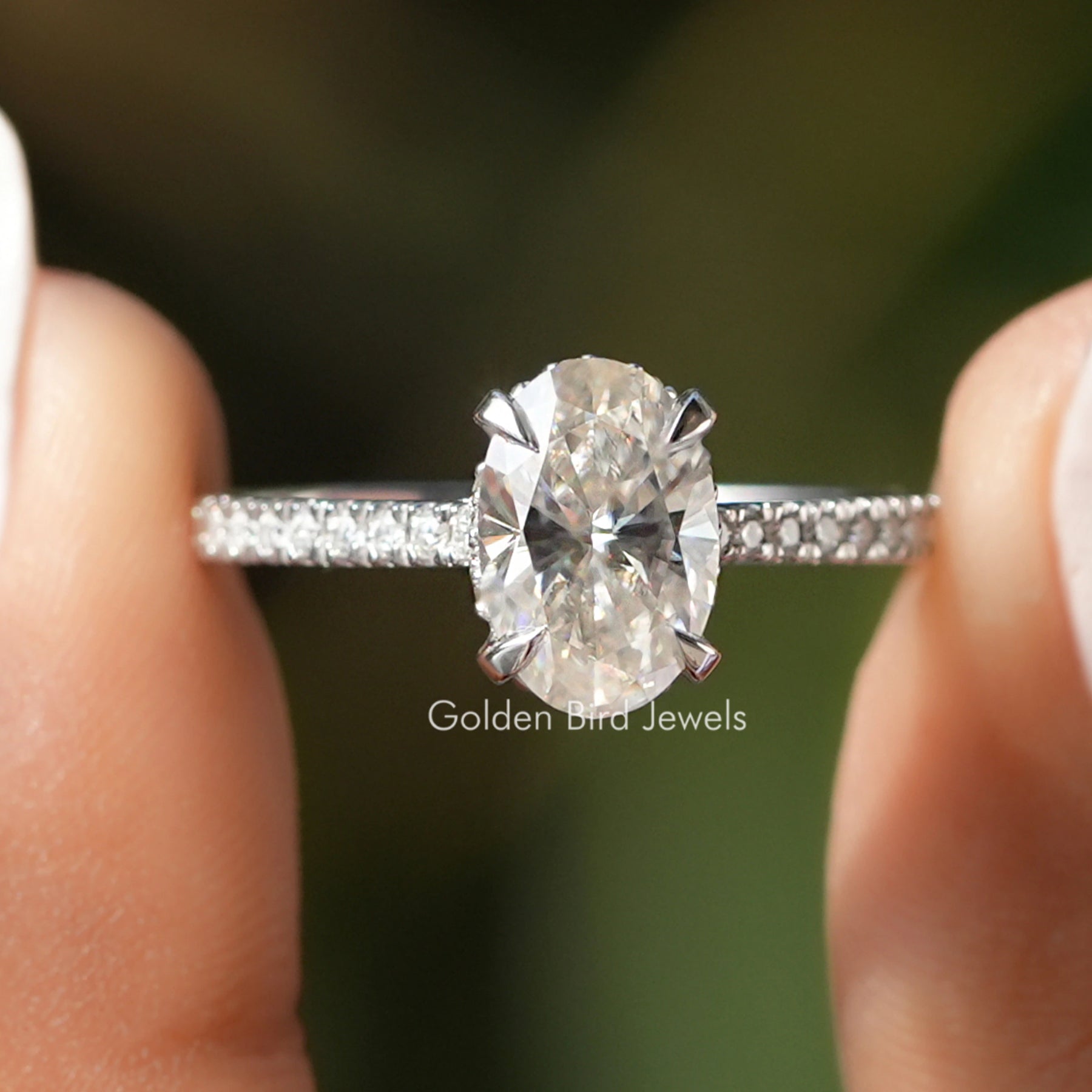 Oval Cut Moissanite Hidden Halo Engagement Ring