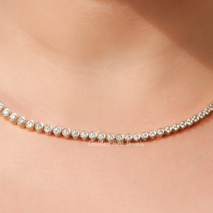 14K Solid Gold Round Moissanite Tennis Necklace